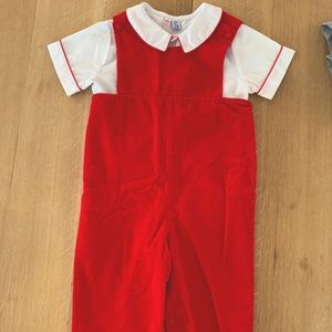 Red corduroy Jon Jon romper - long pants - size 18-24 months